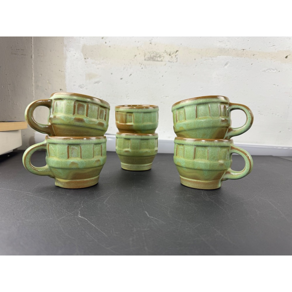 Frankoma Pottery 94C Prairie Green Wagon Wheel Espresso Cups Set of 6 Vintage